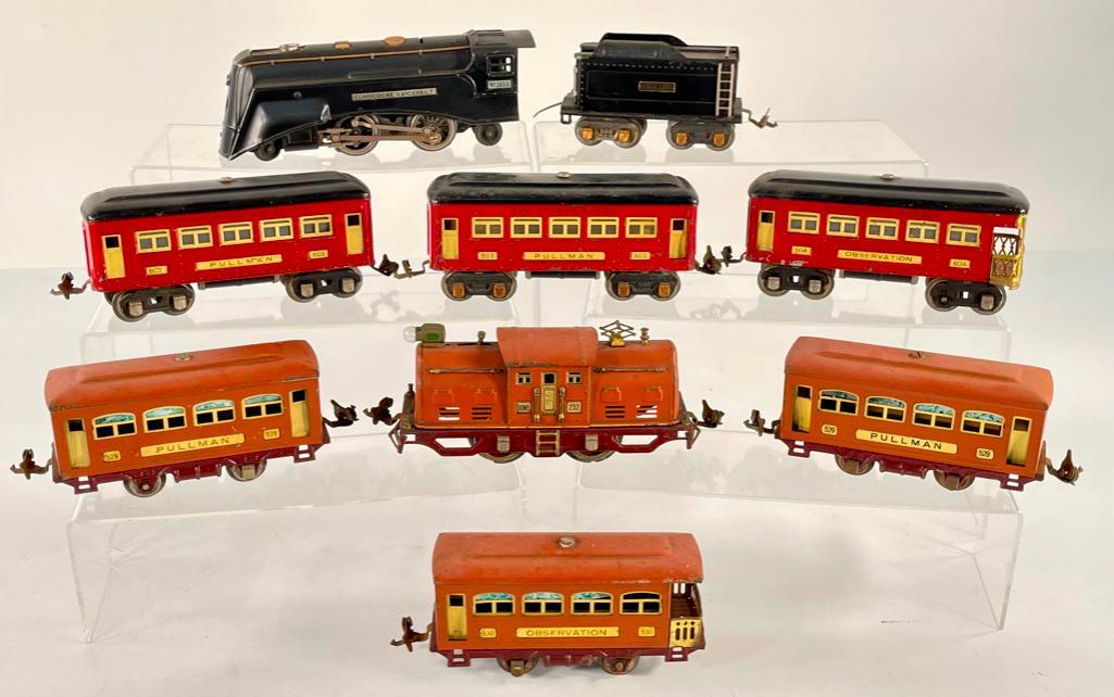 Lionel Prewar O Gauge 265E Black Loco and Tender with 603, 603 and 604 red and black passenger car (1 of 14)