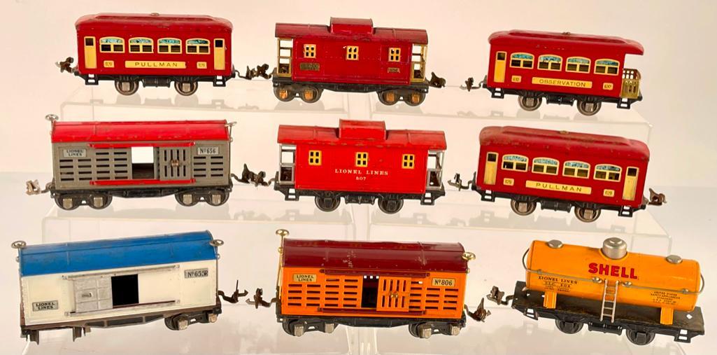 Lionel Prewar O Gauge Three (3) Assorted Red Passenger Cars and Six (6) Assorted Freight Cars (1 of 13)