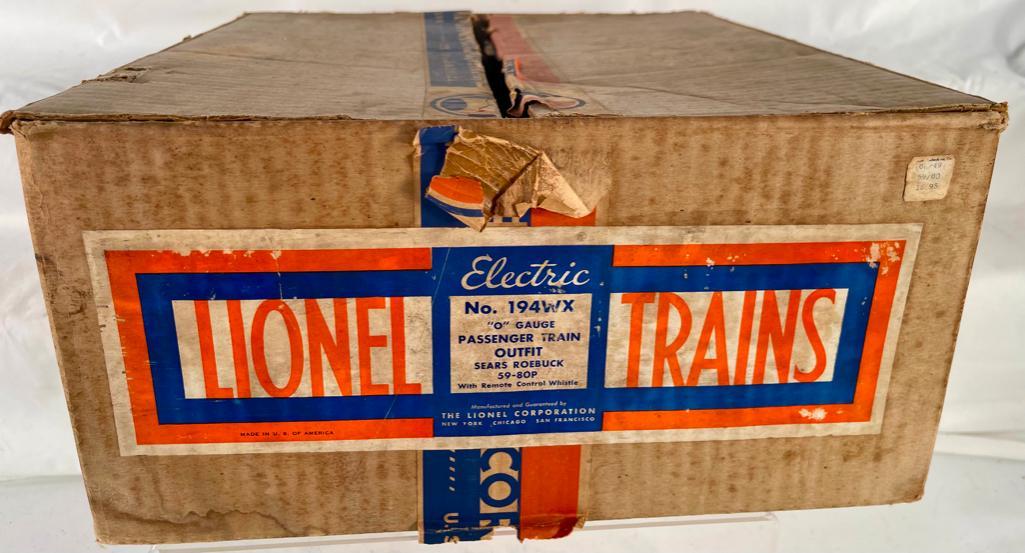 Lionel Prewar O Gauge 194WX Set Box Only: Lionel Prewar O Gauge 194WX Set Box Only, which set box contained the Blue Comet sold by Sears Roebuck and has slight to moderate wear. No Trains with this Lot. Ã‚