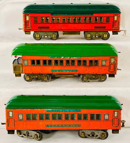 American Flyer Prewar Wide Gauge Orange Litho Three (3) Assorted Statesmen/Yorktown/Bunker Hill Cars (1 of 8)