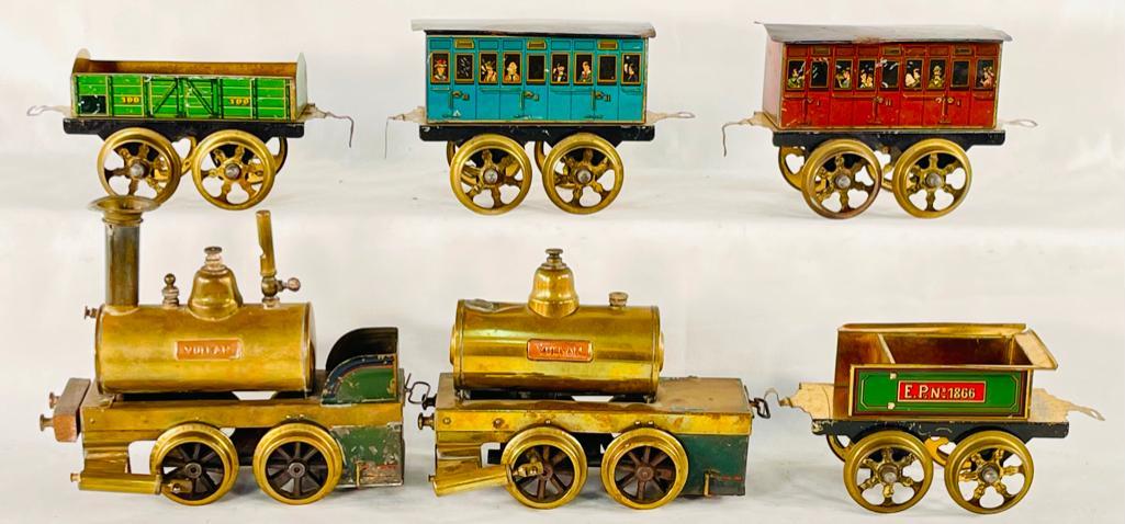 Ernest Plank Prewar No. 1 Gauge Vulkan Loco w/ Tender Live Steam (with burners) & Two Passenger Cars (1 of 11)