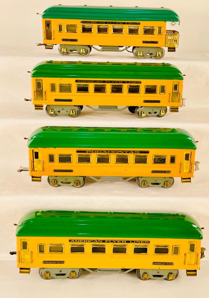 American Flyer Prewar Wide Gauge Four (4) Assorted Passenger Cars. Probably 1934 Late Warrior Set (1 of 20)
