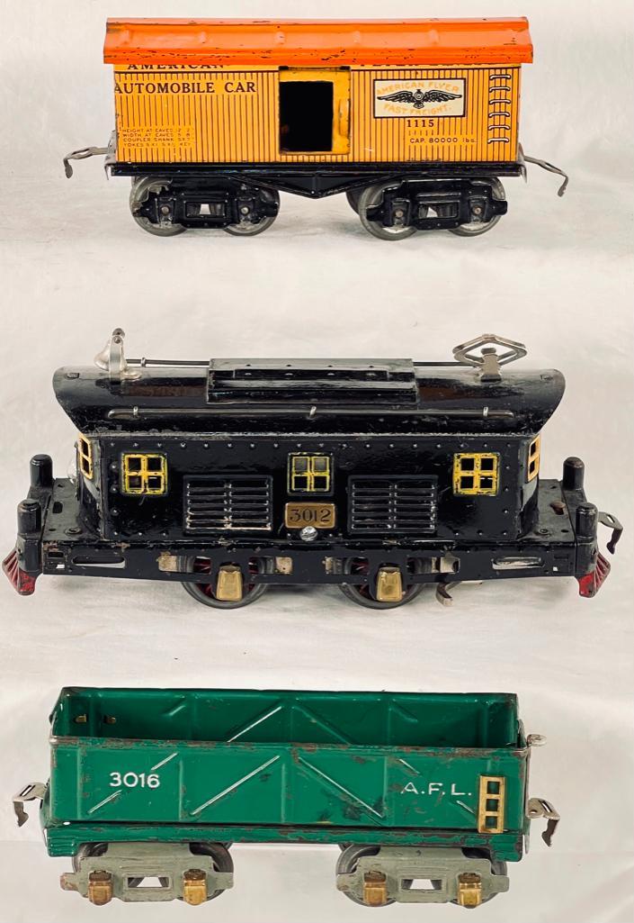 American Flyer Prewar O Gauge  Black Electric,  Green Gondola &  Yellow Orange Litho Automobile Car (1 of 7)