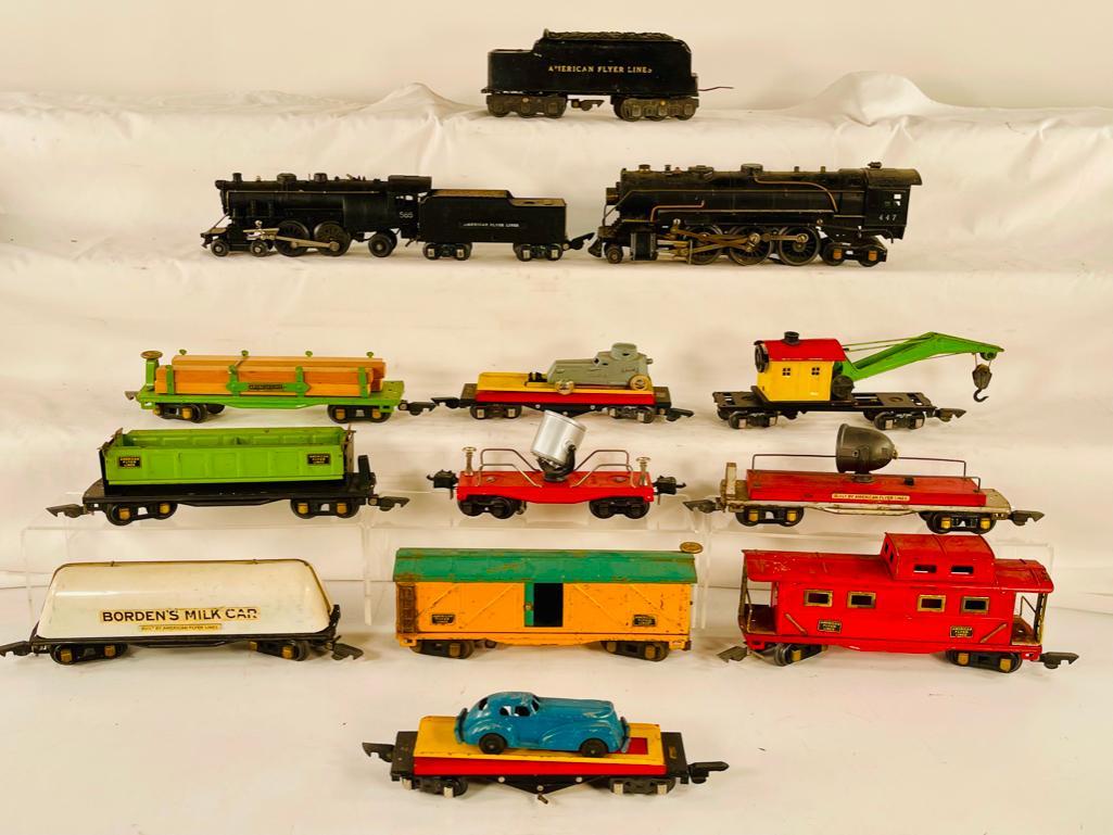 American Flyer Prewar O Gauge #447 Steam Loco & Tender, #565 Steam Loco & Tender & Ten (10) Cars (1 of 8)