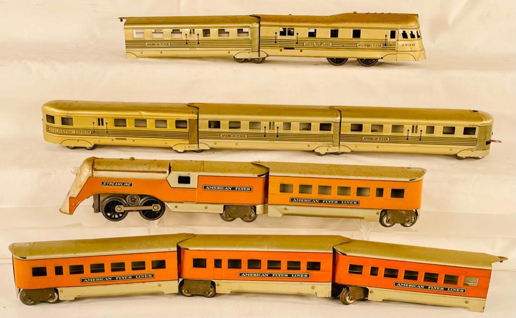 American Flyer Prewar O Gauge Tin Streamliner Set, including 9900 Zephyr w/ Four (4) Passenger Cars (1 of 18)