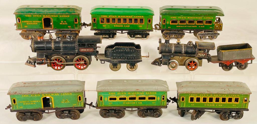 Ives Prewar O Gauge #17 Loco and Tender and #0 Loco and Tender and Six (6) Assorted Passenger Cars (1 of 10)
