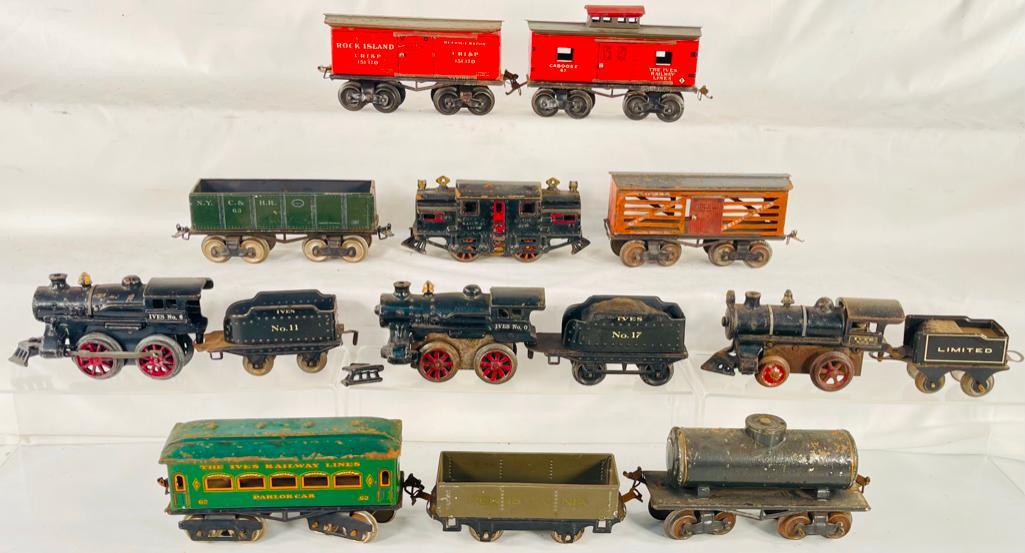 Ives Prewar O Gauge Locos and Tenders & #3200 Black Electric, w/ Assorted Passenger Cars & Freights (1 of 14)