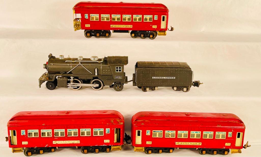 Lionel Prewar 249E Loco and Tender with 710 /710/712 6-wheel truck red Passenger Cars (1 of 10)