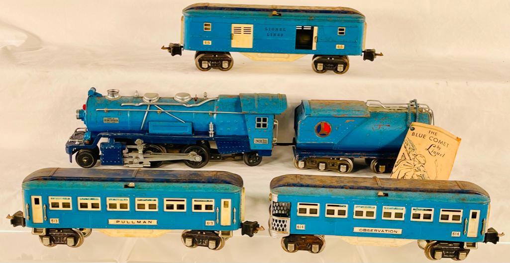 Lionel Prewar O Gauge 263E Blue Comet Loco and Tender with Three (3) Blue Comet Passenger Cars (1 of 17)