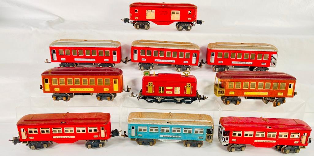 Lionel Prewar O Gauge 248 Red Electric with 2602/2601/2600 Two Tone Red Passenger Cars & other Cars (1 of 9)
