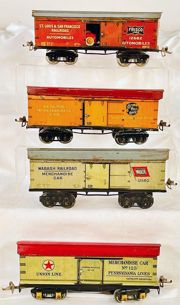 Ives Prewar O Gauge Four (4) Assorted 9 inch Box Cars (1 of 10)