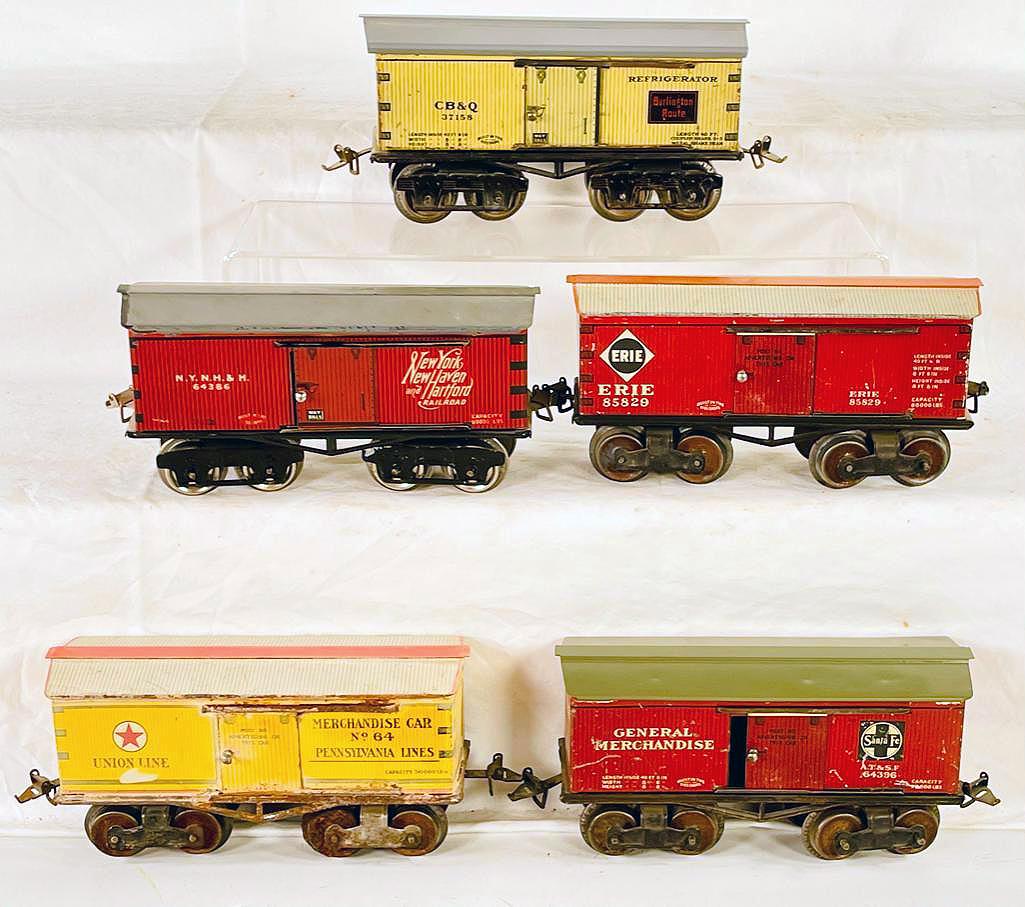 Ives Prewar O Gauge Five (5) Assorted 6 inch 64 Box Cars (1 of 8)