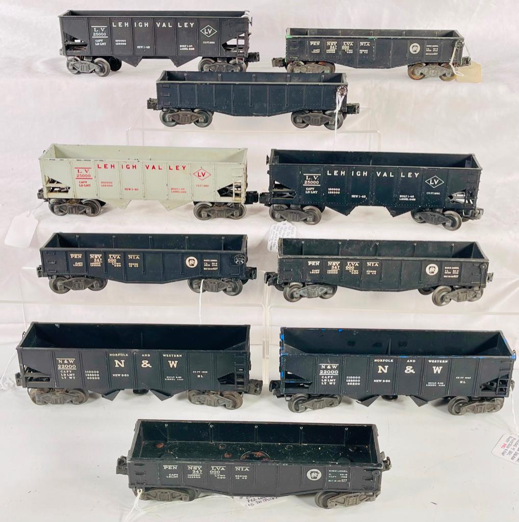 Lionel Postwar 2452 Factory Error Black Gondola, Four other Assorted Black Gondolas and Five Hoppers (1 of 15)