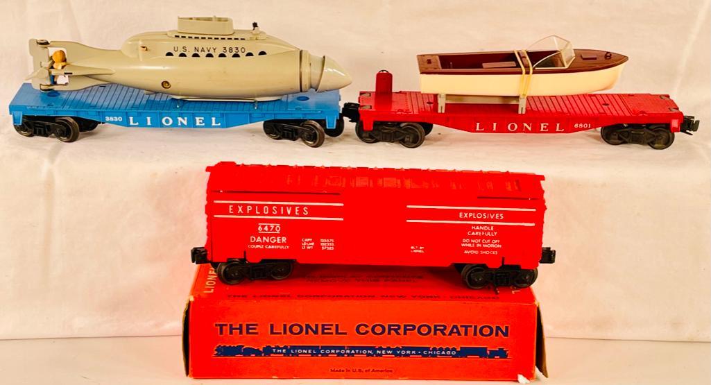 Lionel Postwar 6470 Exploding Target Car, 3830 Submarine Car, 6801 Boat Car (1 of 7)