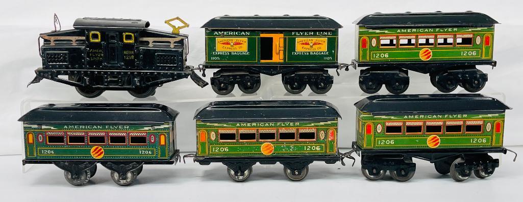 American Flyer Prewar O Gauge 1218 Black Steeple Cab Loco with 3 - 1200 series Green Lightning Bolt (1 of 9)