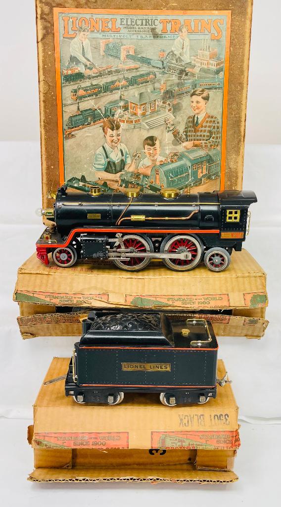 Lionel Prewar Standard Gauge 390E Master Carton Set with 390E Black/Orange Stripe and 390T Black (1 of 20)