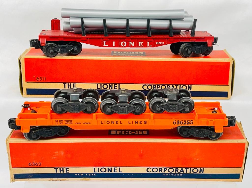 Lionel Postwar O Gauge 6511 Pipe Car and 6362 Rail Truck Car (1 of 8)