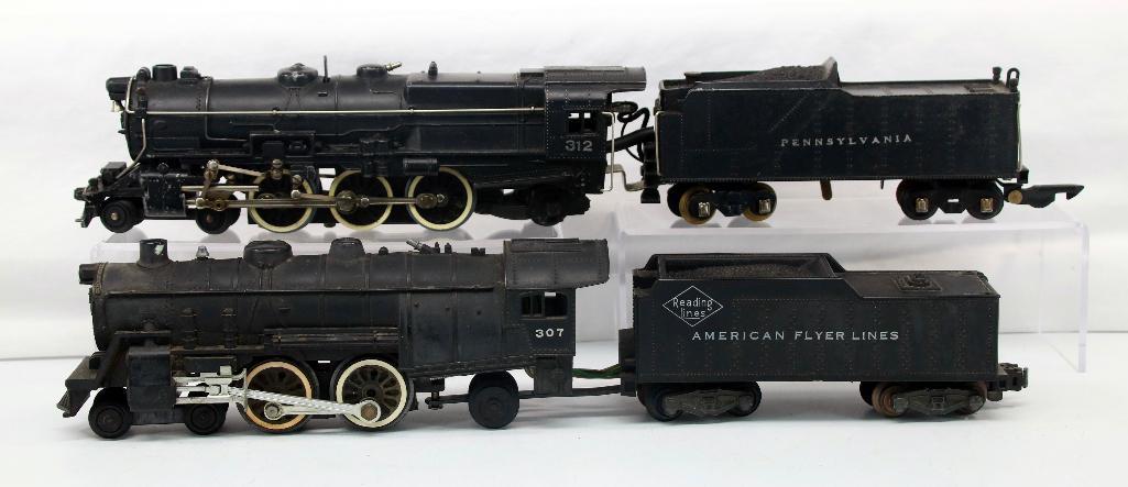 American Flyer S Gauge Postwar 312 Pennsylvania Loco & Tender and 307 Reading Lines Loco Tender: American Flyer S Gauge Postwar 312 Pennsylvania Loco and Tender and 307 Reading Lines Loco and Tender, including 307 4 - 4 - 2 Loco and Tender made in 1957 Plastic Loco and tender with metal couplers,