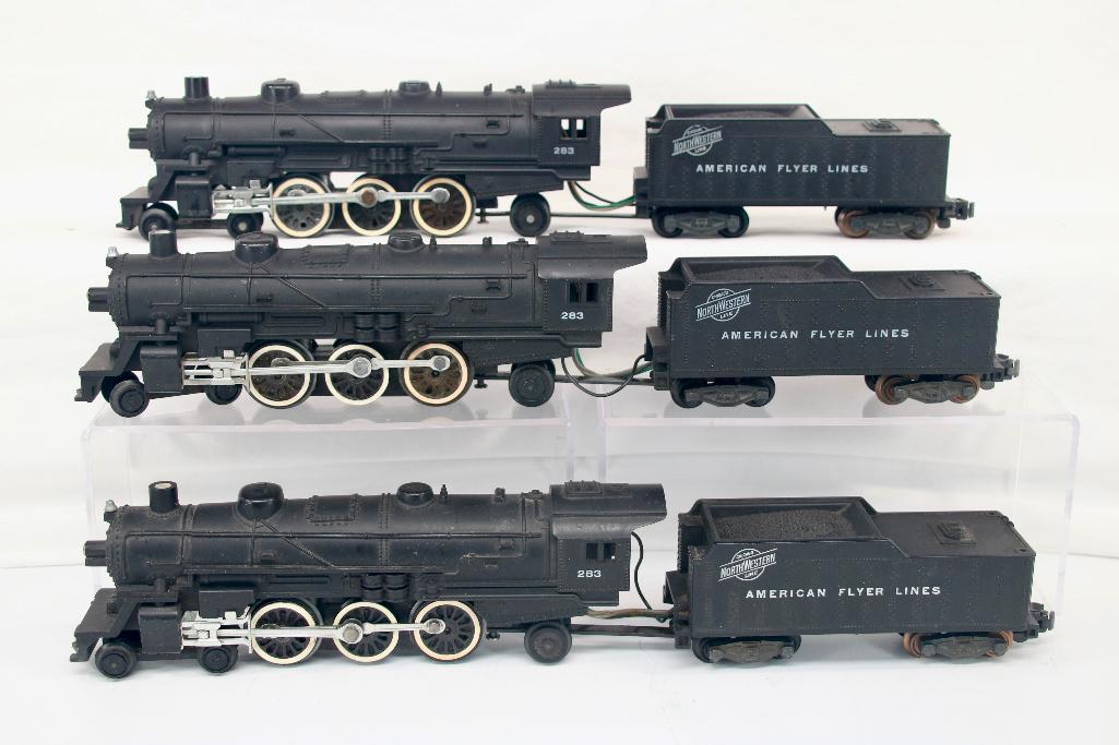 American Flyer S Gauge Postwar 283/283/283 Locos and Tenders with knuckle couplers: American Flyer S Gauge Postwar 283/283/283 Locos and Tenders with knuckle couplers, all in C7 overall.