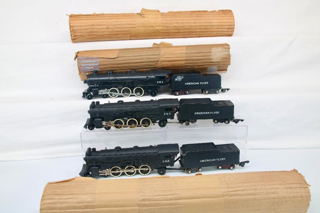 American Flyer S Gauge Postwar 282 Pacific/290 Pacific/290 Pacific Locos and Tenders: American Flyer S Gauge Postwar 282 Pacific/290 Pacific/290 Pacific Locos and Tenders, including 282 Pacific Loco and Tender in C7 with Link coupler in original wrap; also includes 290 Pacific Loco and
