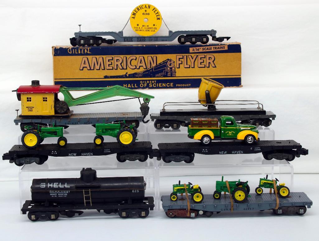 American Flyer S Gauge Postwar 636 Depressed Flat Car with Coils/ 635 Crane Car/ 634 Searchlight (1 of 5)