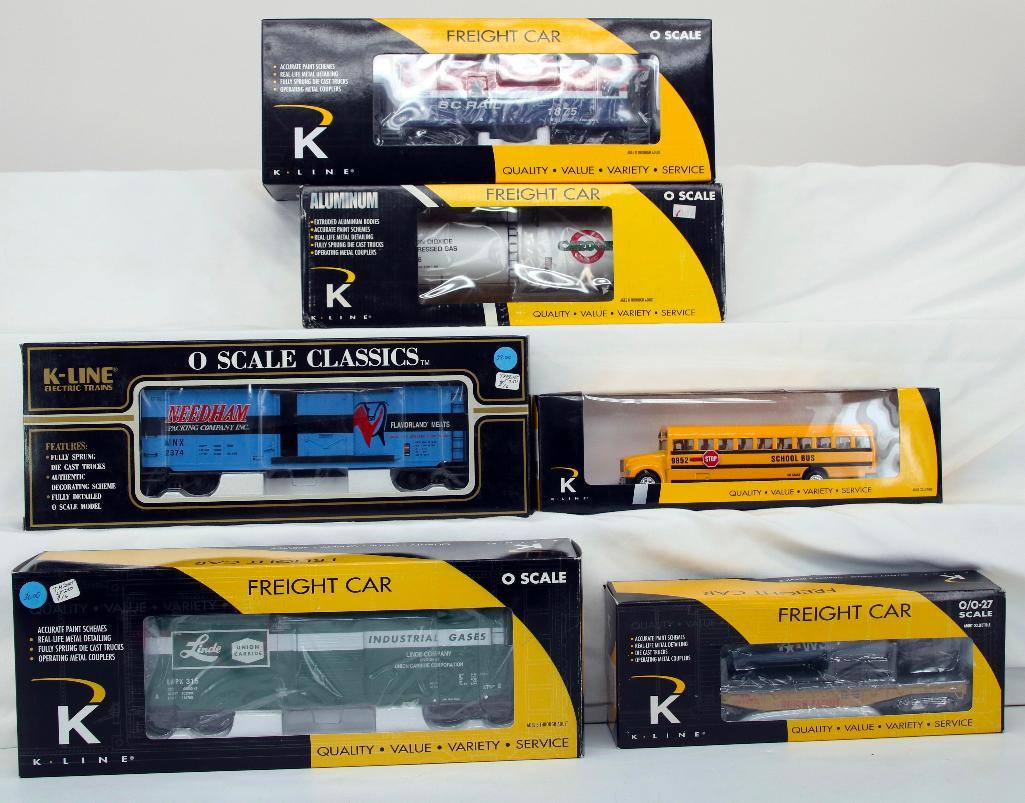 K-Line O Gauge Five (5) Assorted Freight Cars and School Bus (1 of 7)