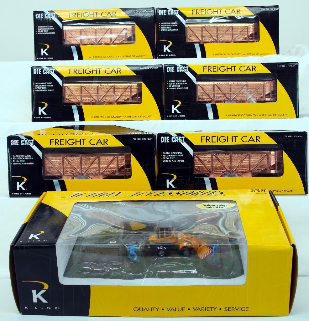 K-Line O Gauge Diecast Copper Basin Bronze Freight Car X6 from Desert Division TCA 2009 Nat. Conv.: K-Line O Gauge Diecast Copper Basin Bronze Freight Car X6 from Desert Division TCA 2009 National Convention Banquet Car, each #6 - 21714 and each in C10 and each is in its original box. Also includes 
