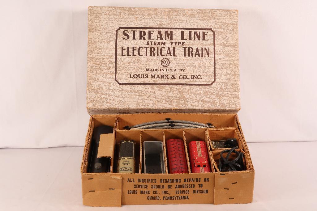 Marx O Gauge 0- 4 -0 Loco and Litho Tender with Three (3) Litho Freight Cars (1 of 2)