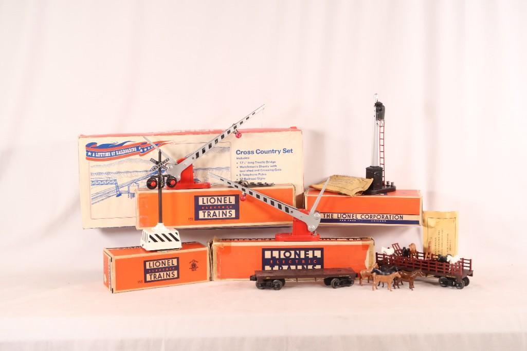 Lionel Postwar 55 Ringing Highway Signal/MPC Cross-Country Set/151 Semaphore/152 Automatic Crossing: Lionel Postwar 55 Ringing Highway Signal/MPC Cross-Country Set/151 Semaphore/152 Automatic Crossing Gate X2/1877 Horse Car X2, all in C6/C7, except the 1877 Horse Car X2, are in C7. Also includes orig