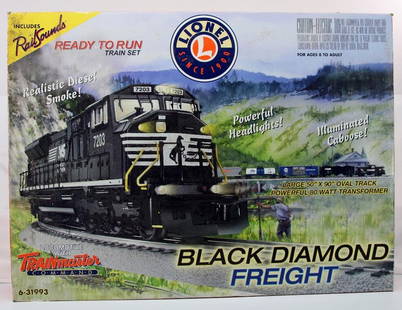 Modern Lionel O Gauge Black Diamond Diesel Freight Set: Modern Lionel O Gauge Black Diamond Diesel Freight Set, in C9 and in its original box that shows light wear.