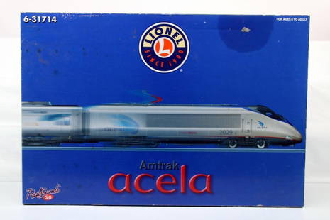 Modern Lionel O Gauge Amtrak Acela Set # 6 -31714: Modern Lionel O Gauge Amtrak Acela Set # 6 -31714, in C9 and in its original set box.