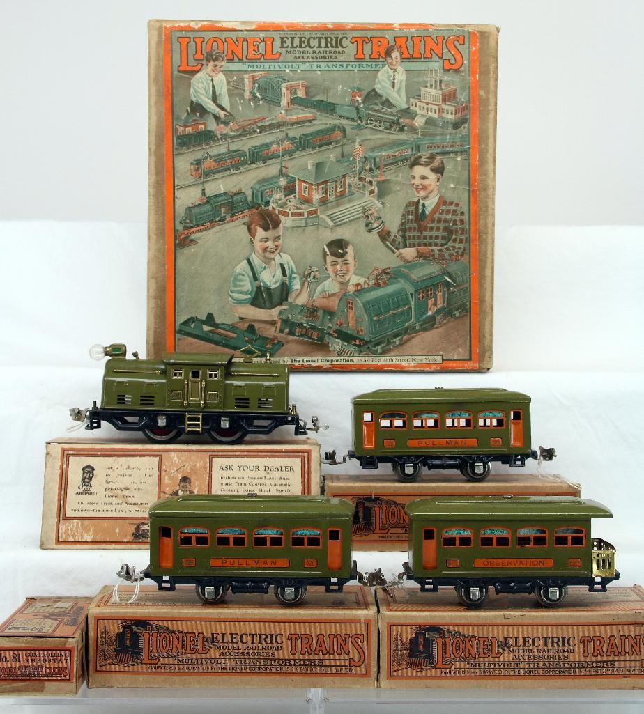 Lionel Prewar O Gauge Outfit No. 294 w/252 Olive Green Electric and 529/529/530 Olive Green Cars (1 of 12)