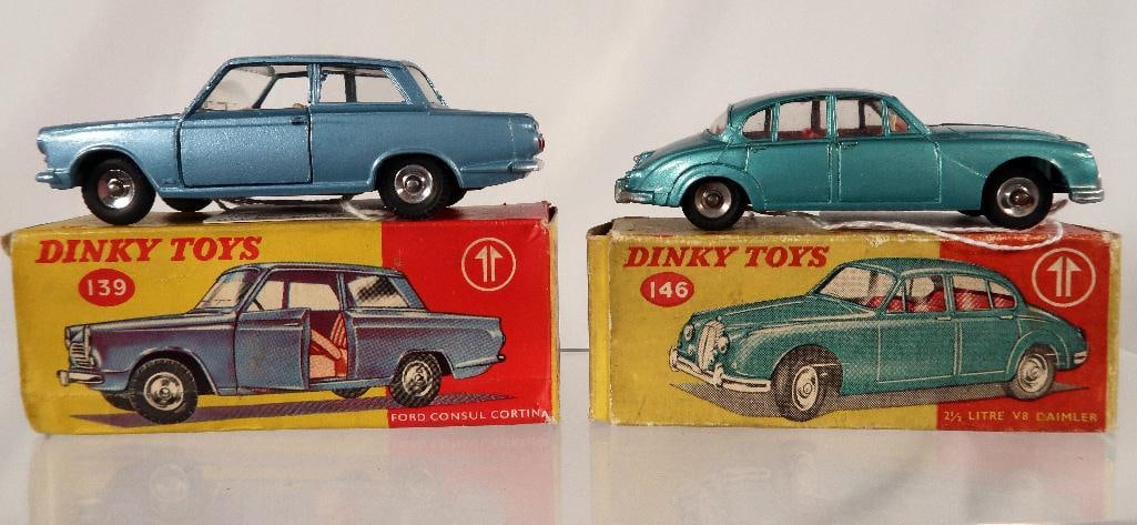 Dinky Toys 146 2 1/2 liter V8 Daimler and 139 Ford Consul Cortina (1 of 16)
