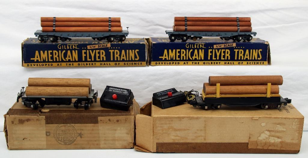 American Flyer Postwar S Gauge Two (2) Operating Log Cars and Two (2) Non-Operating Log Cars (1 of 9)
