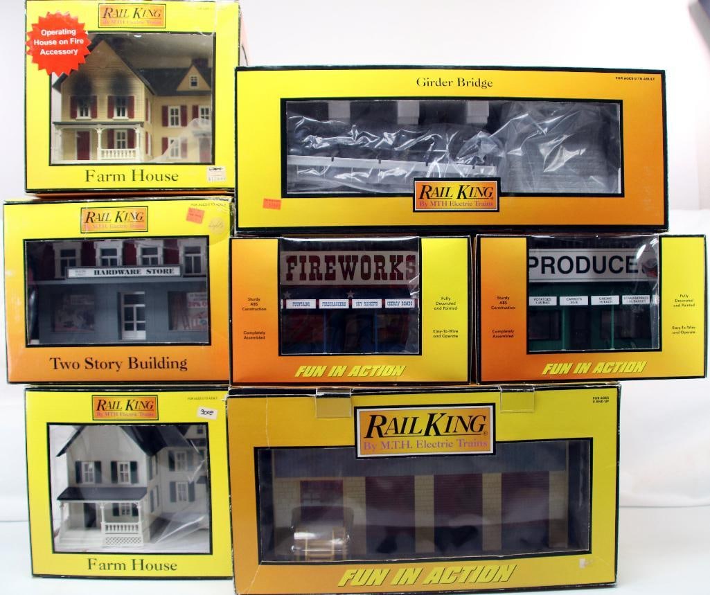 MTH Rail King O Gauge Five (5) Assorted Buildings and Silver Girder Bridge (1 of 10)