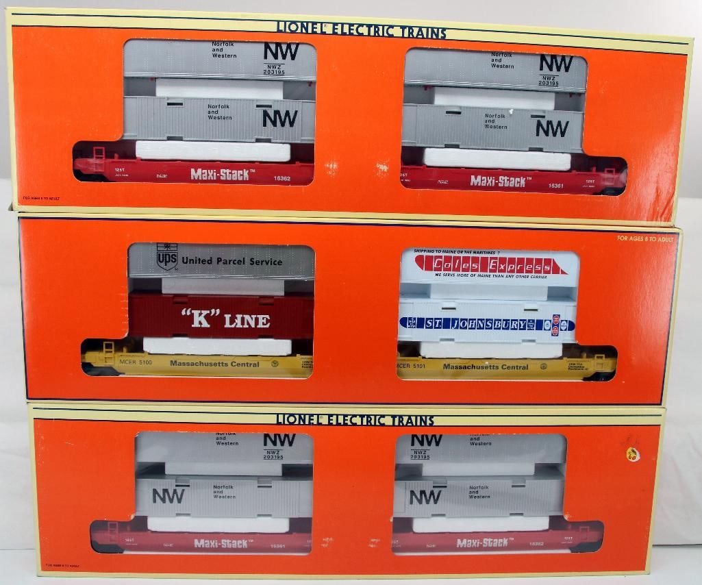 Modern Lionel O Gauge Norfolk and Western Maxi Stack Flat Car X2/1998 TCA Convention Car Maxi Stack (1 of 8)