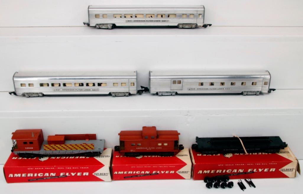 American Flyer Postwar S Gauge 661/660/661 Aluminum Passenger Cars/24546 Boom Car/977 Action Caboose (1 of 14)