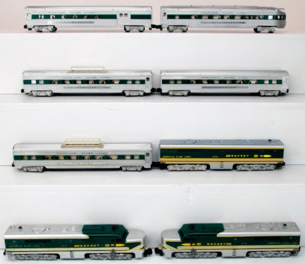 American Flyer Postwar S Gauge 474/476/475 Rocket ABA Alco Diesel Units with Five  Passenger Cars (1 of 9)