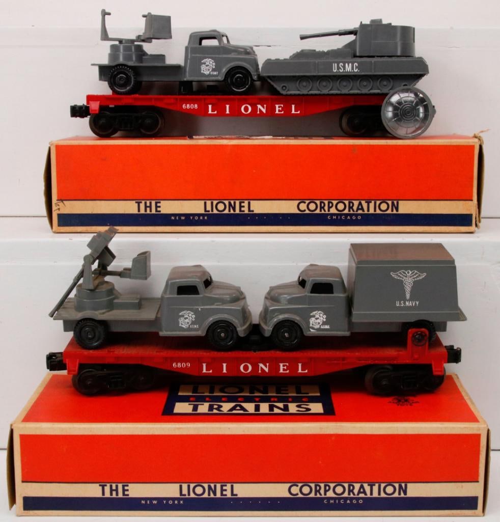 Lionel Postwar O Gauge 6808 Flat Car with Pyro Military Units and 6809 Flat Car with Pyro Military (1 of 8)