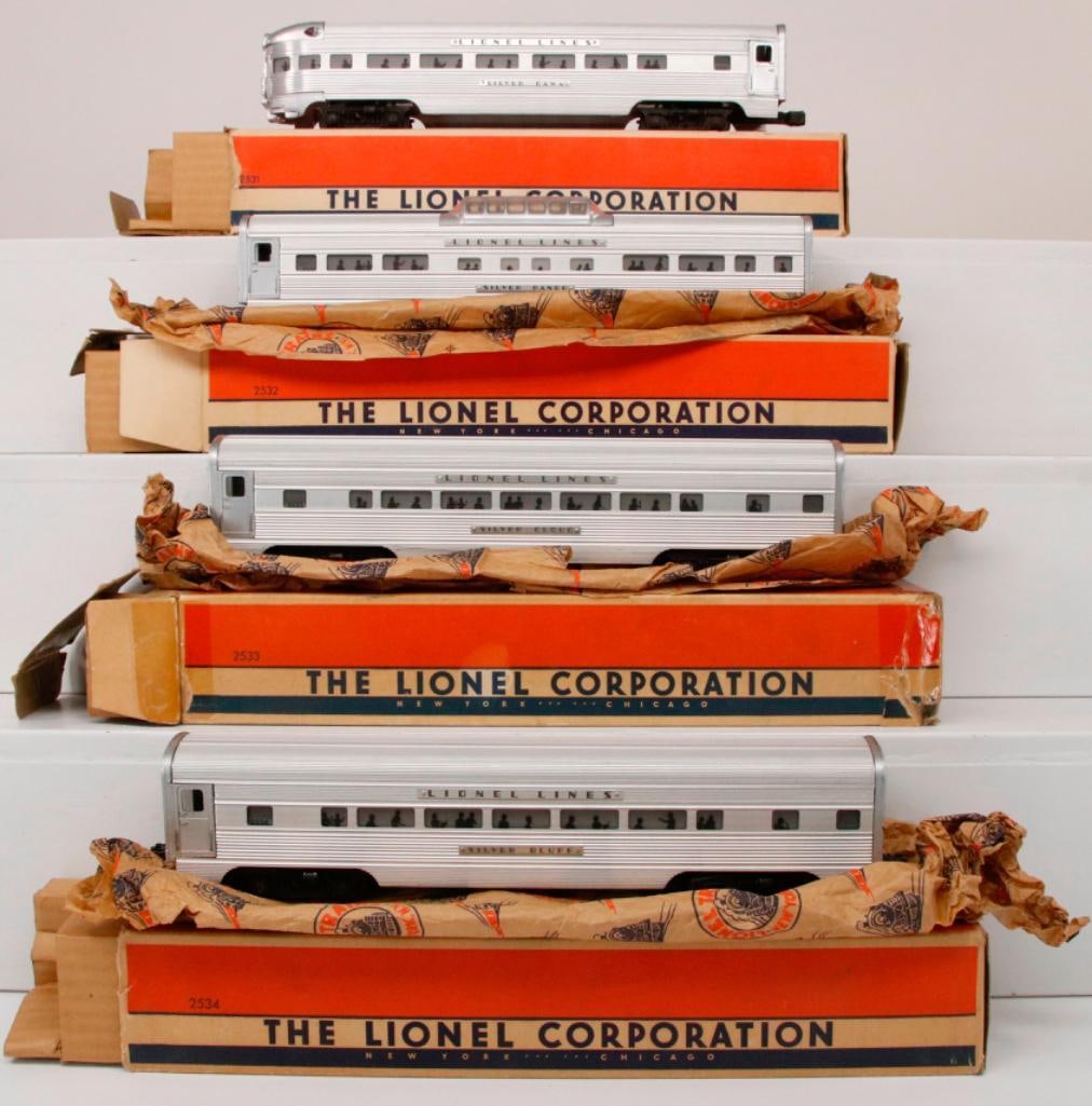 Lionel Postwar O Gauge 2531 Observation Car/2532 Vista Dome/2533 Pullman/2534 Pullman: Lionel Postwar O Gauge 2531 Observation Car/2532 Vista Dome/2533 Pullman/2534 Pullman, each in C7 or better and each with its original box, with box end issues for most of the original boxes.