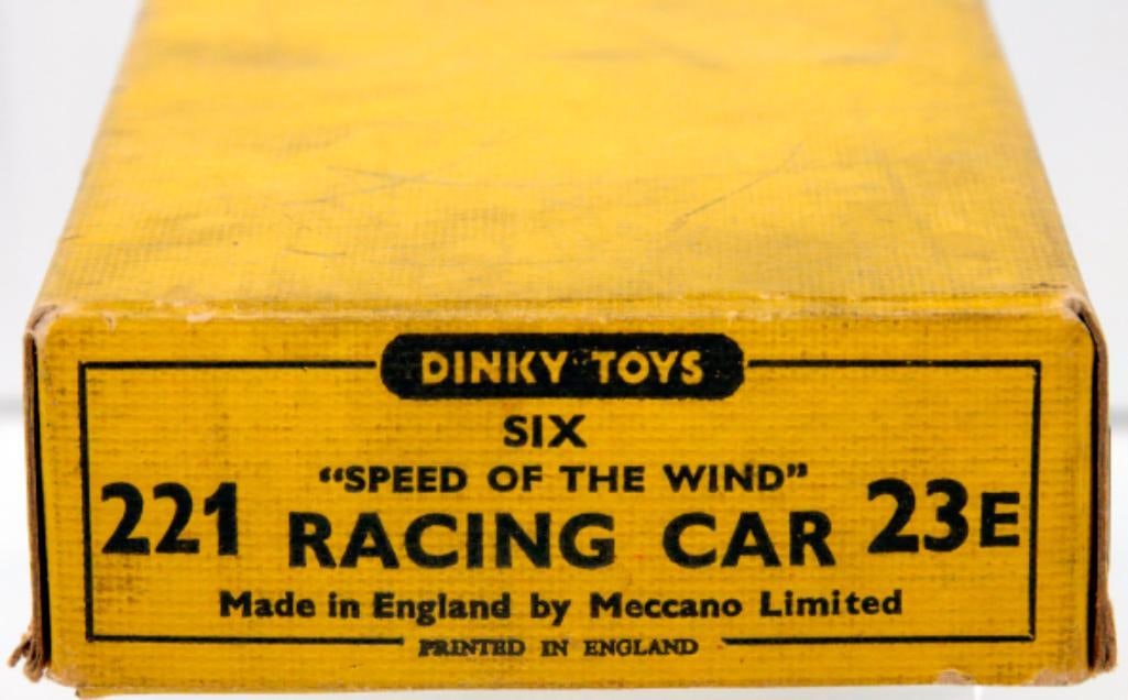 Dinky Toys 23e Speed of the Wind Racing Car Trade Box/23e Speed of the Wind Racing Car X6: Dinky Toys 23e Speed of the Wind Racing Car Trade Box/23e Speed of the Wind Racing Car X6, including a 23e Trade Box showing moderate wear with original inserts; also includes a 23e silver in C7, a 23