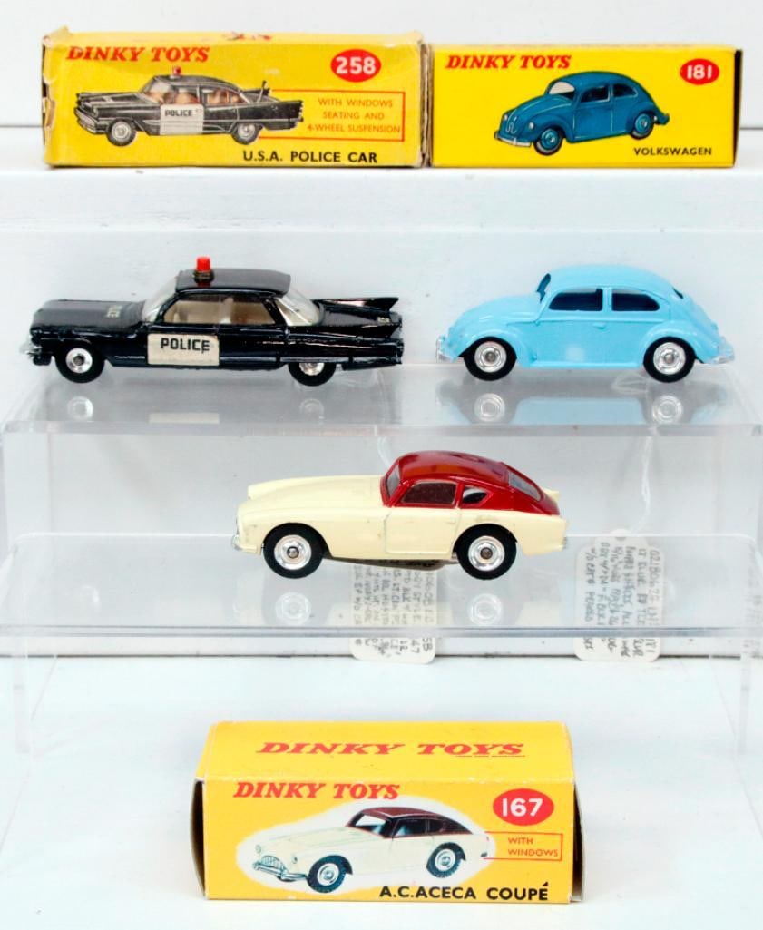 Dinky Toys 181 Volkswagen/258 USA Police Car/167 A. C. Aceca Coupe Boxed (1 of 7)