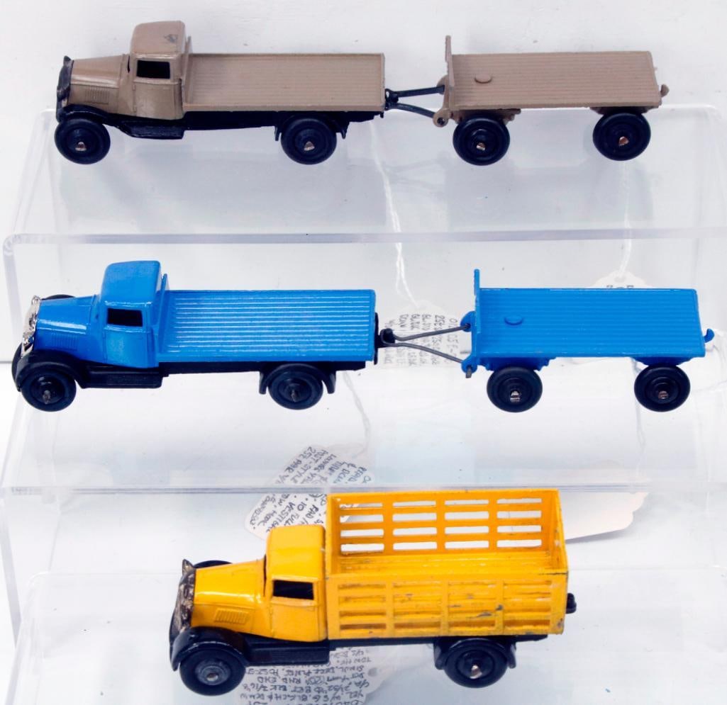 Dinky Toys 25f Market Gardener’s Van yellow/25g Four-Wheel Trailer from 1939/25c grey-brown Flat (1 of 6)