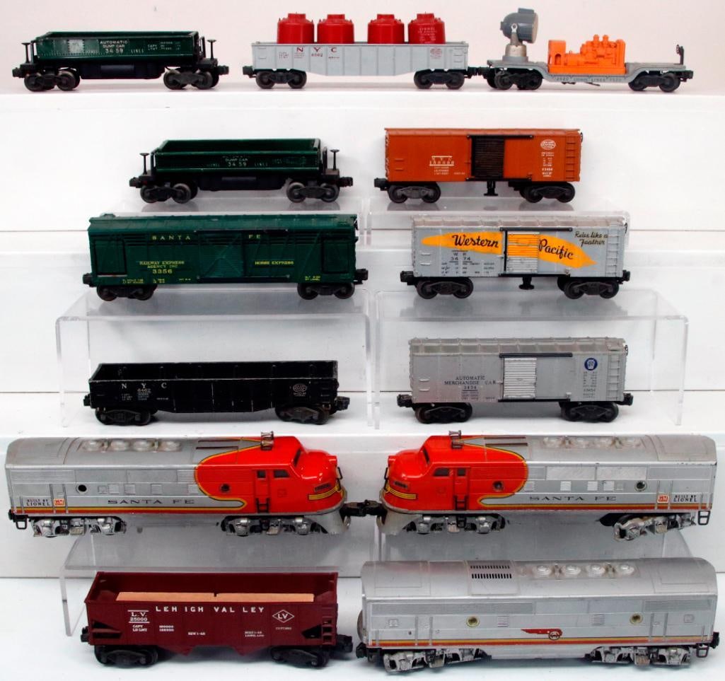 Lionel Postwar O Gauge 2343 Santa Fe A - B - A Diesel Units and Ten (10) Assorted Freight Cars (1 of 16)