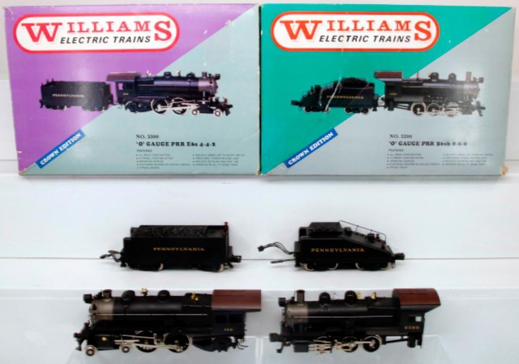 Williams Modern O Gauge PRR B6 SP 0--6-0 Switcher Locomotive and Tender and PRR E6S Loco and Tender: Williams Modern O Gauge PRR B6 SP 0-6-0 Switcher Locomotive and Tender and PRR E6S 4-4-2 Locomotive and Tender, each in C8 minus and each with its original box, although the E6S original box has one t