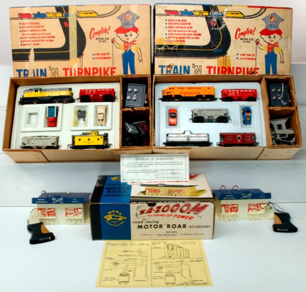Marx Toy Trains HO Gauge 71540 Turnpike Set Boxed/HO 71430 Train Turnpike Set/Marx Road Racing Motor (1 of 6)
