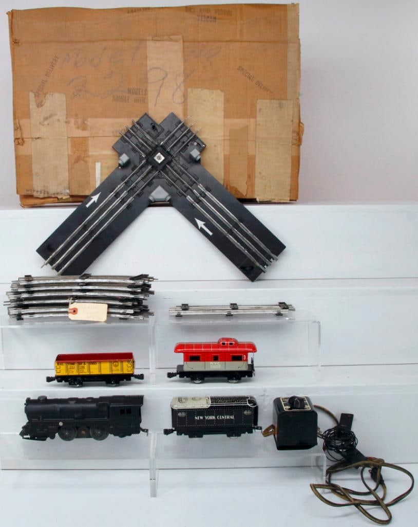 Marx Toy Trains O Gauge Railroad Crossing Factory Prototype: Marx Toy Trains O Gauge Railroad Crossing Factory Prototype, with the O Gauge Railroad Crossing Factory Prototype Model #2298, dated 3 - 16 - 56, in C7 overall condition. This Lot also includes an unn
