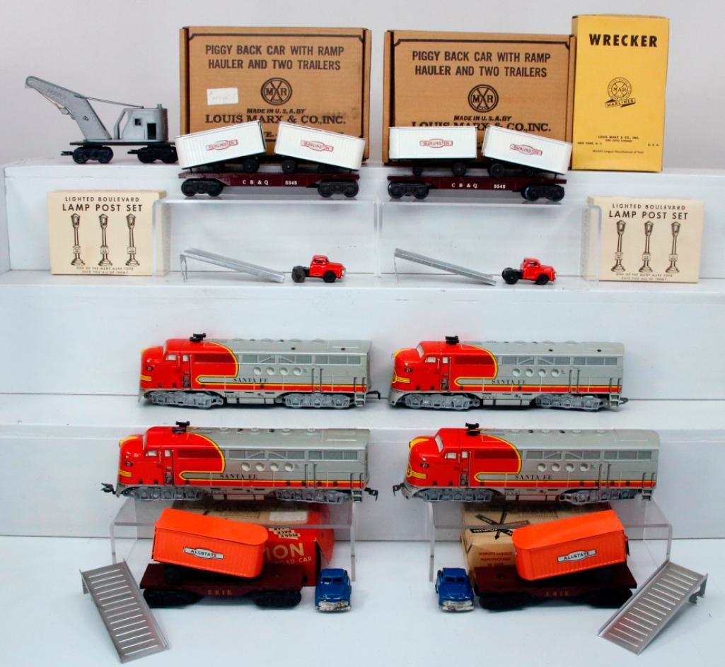 Marx Toy Trains O Gauge Assorted Santa Fe A Unit powered and A Unit Dummy and Piggyback Cars (1 of 17)