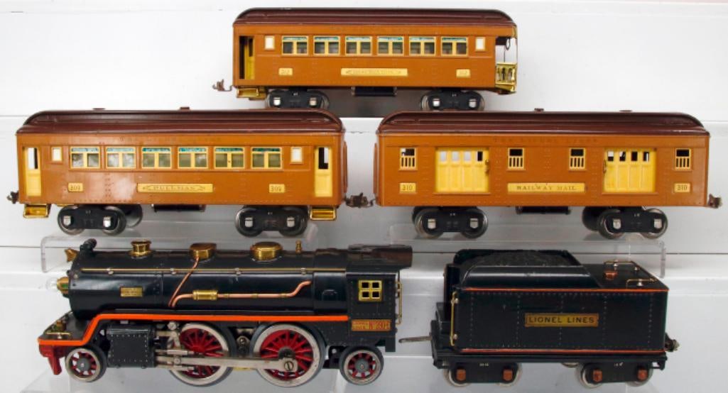 Lionel Prewar Standard Gauge 390E Loco/ 390T Tender black with orange stripe and 3 Baby State (1 of 10)