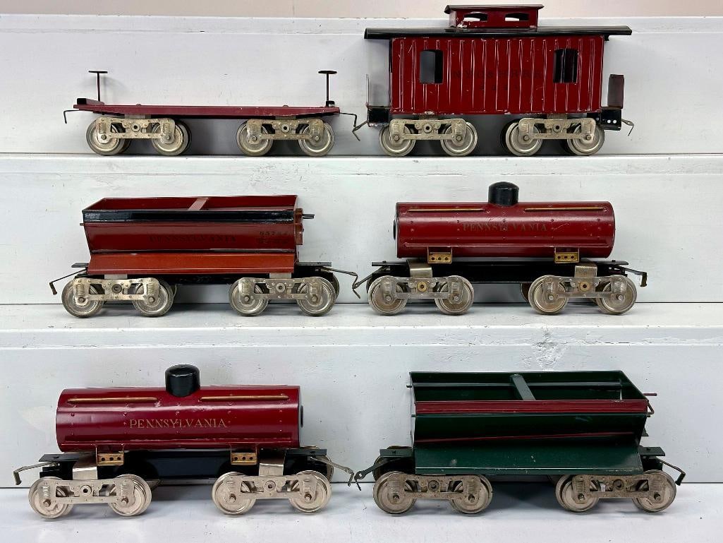 Lionel Prewar Standard Gauge 17 Caboose - 11 Flat Car - 15 Tank Car X2 - 16 Ballast Car X2 (1 of 7)